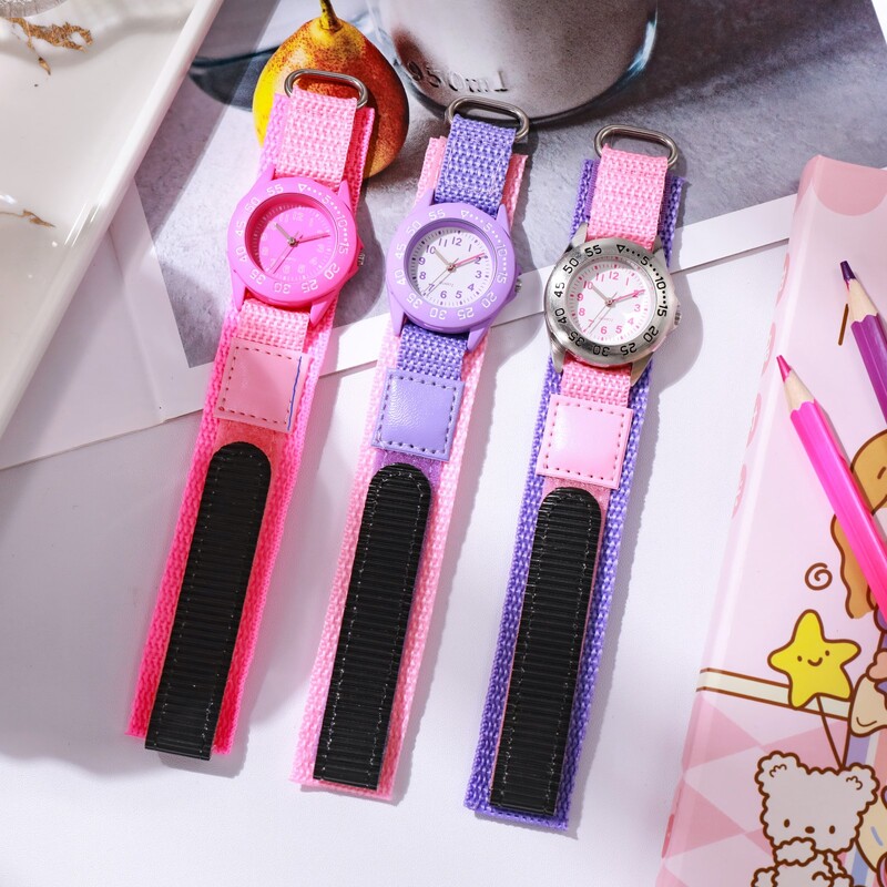Dievčenské športové hodinky s otočnou lunetou, 31 mm ciferník, nylonový suchý zips, darček pre deti