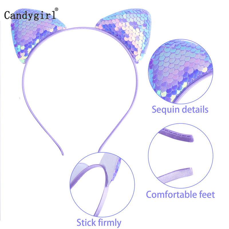 Új flitteres fejpánt lányoknak Rózsaszín hajpánt Fényes arany ezüst fejpánt Családi party Aranyos macskafül fejfedő haj kiegészítők