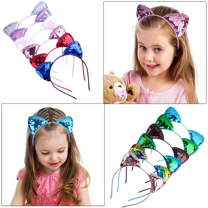 Új flitteres fejpánt lányoknak Rózsaszín hajpánt Fényes arany ezüst fejpánt Családi party Aranyos macskafül fejfedő haj kiegészítők
