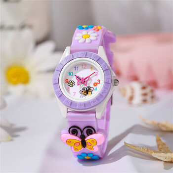 Ρολόι κινουμένων σχεδίων Fashion Small Butterfly Girl Quartz Ρολόγια Leisure σιλικόνη ροζ κόκκινο Παιδικό δώρο Ρολόι χειρός