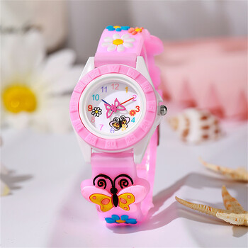 Ρολόι κινουμένων σχεδίων Fashion Small Butterfly Girl Quartz Ρολόγια Leisure σιλικόνη ροζ κόκκινο Παιδικό δώρο Ρολόι χειρός