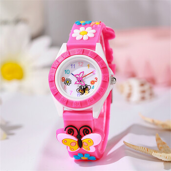 Ρολόι κινουμένων σχεδίων Fashion Small Butterfly Girl Quartz Ρολόγια Leisure σιλικόνη ροζ κόκκινο Παιδικό δώρο Ρολόι χειρός