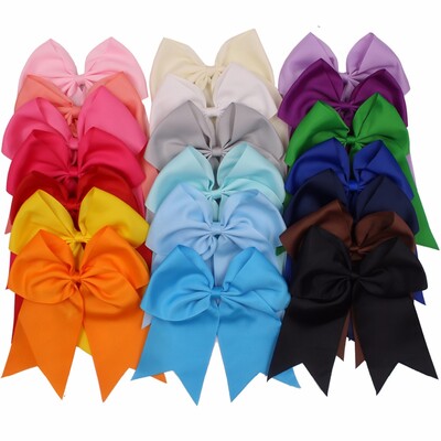 12Pcs 8" Голям Cheer Bow Черен държач за конска опашка Еластична лента за коса Панделка за коса Аксесоари за мажоретки Тийнейджърки Hig
