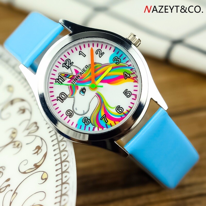 2024 Ceas cu ac cu desene animate fete Ceas cu cuarț din piele de unicorn din desene animate simplu pentru copii