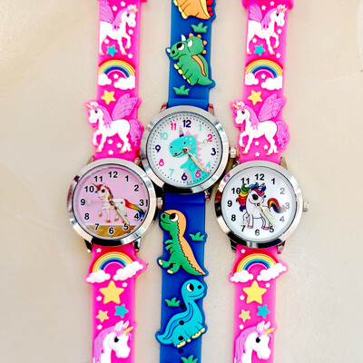Lovely Cartoon 3D Silicone Dinosaur Unicorn Printed Αγόρια Κορίτσια Παιδιά Παιδιά Μαθητές Δώρα Γενεθλίων Ρολόγια Ρολόι