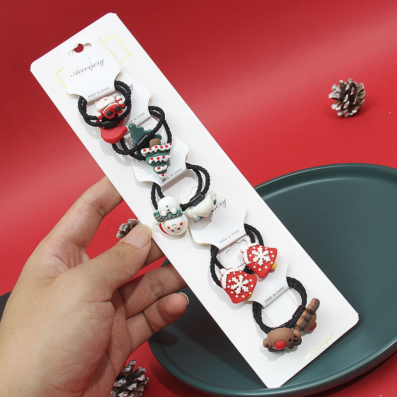 10db/szett lány rajzfilm karácsonyi hajkötők elasztikus gumiszalag gyerekek édes hajgumi Mikulás hajkiegészítők ajándék