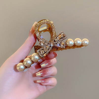 2024-es divatos koreai kiadás, új gyöngykristály íj, ló farok karmos csipesz lányoknak