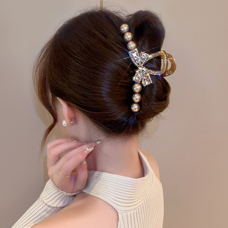 2024-es divatos koreai kiadás, új gyöngykristály íj, ló farok karmos csipesz lányoknak