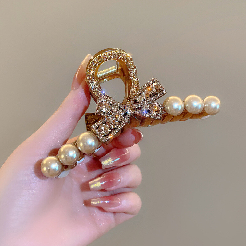 2024-es divatos koreai kiadás, új gyöngykristály íj, ló farok karmos csipesz lányoknak