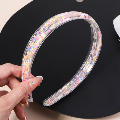 Banda de păr transparentă cu nisip mișcător pentru copii, fete, cu sclipici, inimă, paiete, bentite pentru urechi, cercuri pentru păr, accesorii pentru păr