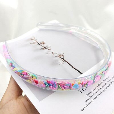 Banda de păr transparentă cu nisip mișcător pentru copii, fete, cu sclipici, inimă, paiete, bentite pentru urechi, cercuri pentru păr, accesorii pentru păr