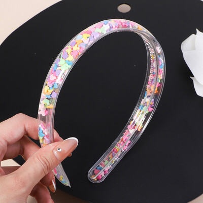 Banda de păr transparentă cu nisip mișcător pentru copii, fete, cu sclipici, inimă, paiete, bentite pentru urechi, cercuri pentru păr, accesorii pentru păr