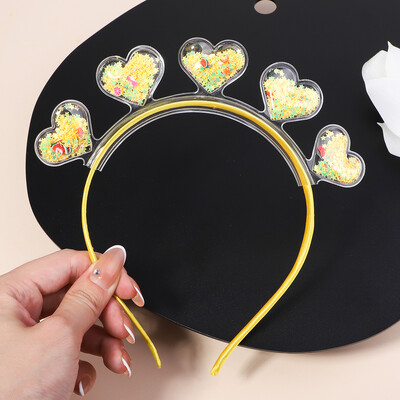 Banda de păr transparentă cu nisip mișcător pentru copii, fete, cu sclipici, inimă, paiete, bentite pentru urechi, cercuri pentru păr, accesorii pentru păr