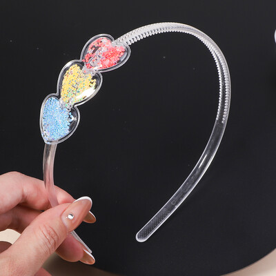 Banda de păr transparentă cu nisip mișcător pentru copii, fete, cu sclipici, inimă, paiete, bentite pentru urechi, cercuri pentru păr, accesorii pentru păr