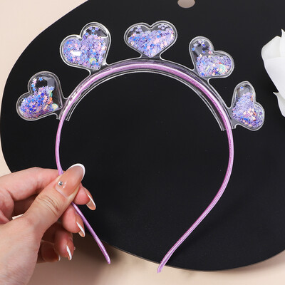 Banda de păr transparentă cu nisip mișcător pentru copii, fete, cu sclipici, inimă, paiete, bentite pentru urechi, cercuri pentru păr, accesorii pentru păr