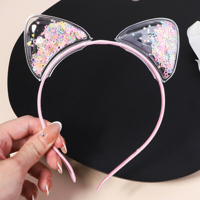 Banda de păr transparentă cu nisip mișcător pentru copii, fete, cu sclipici, inimă, paiete, bentite pentru urechi, cercuri pentru păr, accesorii pentru păr