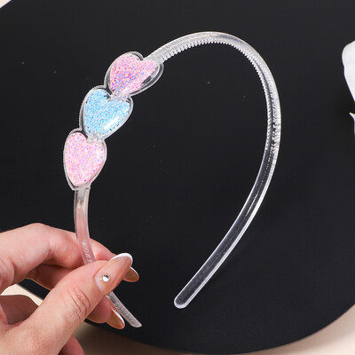 Banda de păr transparentă cu nisip mișcător pentru copii, fete, cu sclipici, inimă, paiete, bentite pentru urechi, cercuri pentru păr, accesorii pentru păr