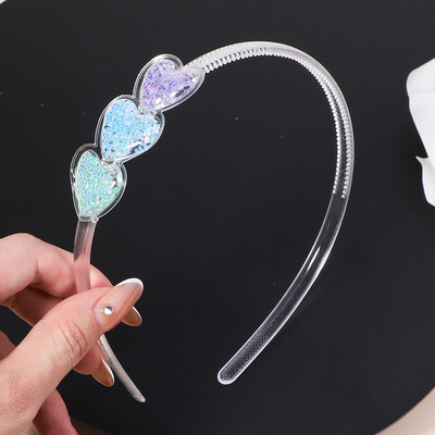 Banda de păr transparentă cu nisip mișcător pentru copii, fete, cu sclipici, inimă, paiete, bentite pentru urechi, cercuri pentru păr, accesorii pentru păr