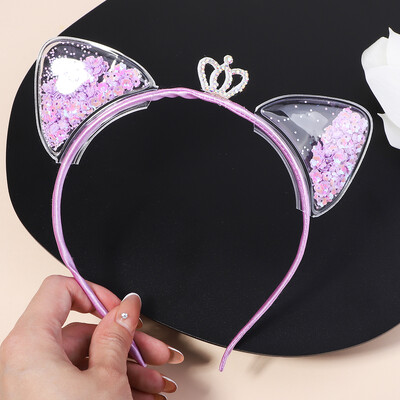 Banda de păr transparentă cu nisip mișcător pentru copii, fete, cu sclipici, inimă, paiete, bentite pentru urechi, cercuri pentru păr, accesorii pentru păr