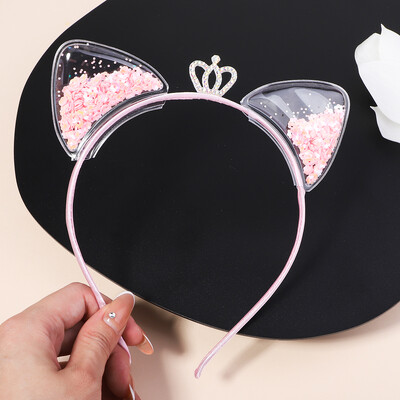 Banda de păr transparentă cu nisip mișcător pentru copii, fete, cu sclipici, inimă, paiete, bentite pentru urechi, cercuri pentru păr, accesorii pentru păr