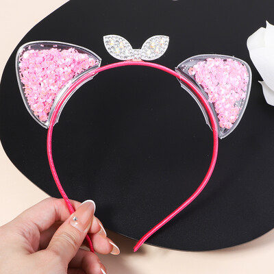 Banda de păr transparentă cu nisip mișcător pentru copii, fete, cu sclipici, inimă, paiete, bentite pentru urechi, cercuri pentru păr, accesorii pentru păr