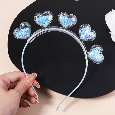 Banda de păr transparentă cu nisip mișcător pentru copii, fete, cu sclipici, inimă, paiete, bentite pentru urechi, cercuri pentru păr, accesorii pentru păr