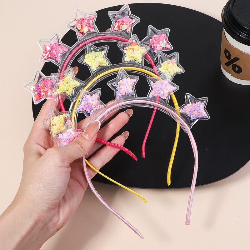 Banda de păr transparentă cu nisip mișcător pentru copii, fete, cu sclipici, inimă, paiete, bentite pentru urechi, cercuri pentru păr, accesorii pentru păr