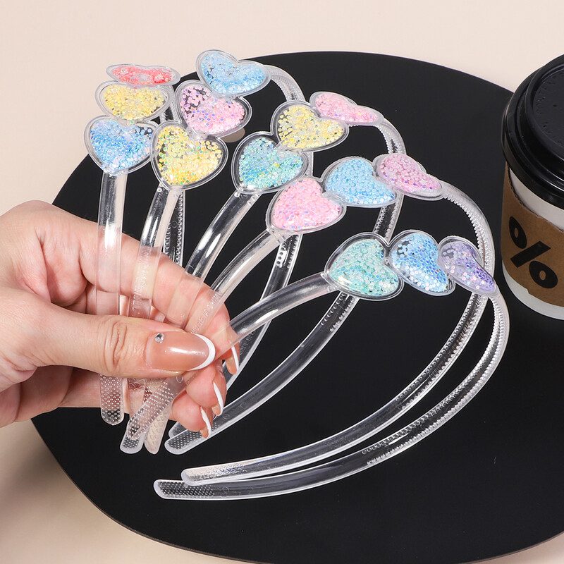 Banda de păr transparentă cu nisip mișcător pentru copii, fete, cu sclipici, inimă, paiete, bentite pentru urechi, cercuri pentru păr, accesorii pentru păr