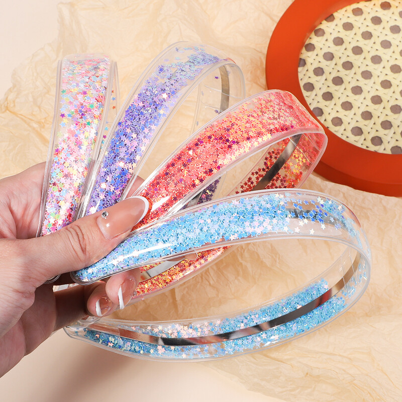 Banda de păr transparentă cu nisip mișcător pentru copii, fete, cu sclipici, inimă, paiete, bentite pentru urechi, cercuri pentru păr, accesorii pentru păr