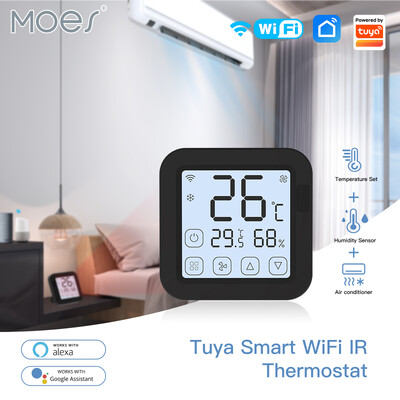 MOES Tuya WiFi IR Термостат Контролер LCD екран Сензорен бутон Безжично дистанционно Вграден сензор за температура и влажност alexa