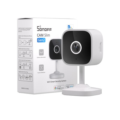SONOFF CAM Slim Gen2 Cameră inteligentă de securitate pentru casă 1080P Detecție umană și mișcare Viziune nocturnă Audio bidirecțional Funcționează cu Google Alexa