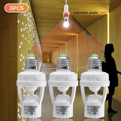 E27 Μετατροπέας ανίχνευσης PIR 100-240V Ανιχνευτής κίνησης E27 Στήριγμα λαμπτήρα βάσης με προσαρμογέα υποδοχής λαμπτήρα έξυπνου διακόπτη