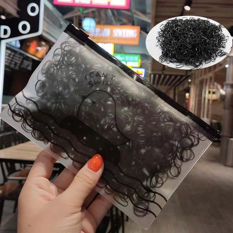 1000db fekete kis gumipántos hajgyűrű magas rugalmas gumiszalag lányoknak divatos egyszerű lófarok tartó hajgyűrű