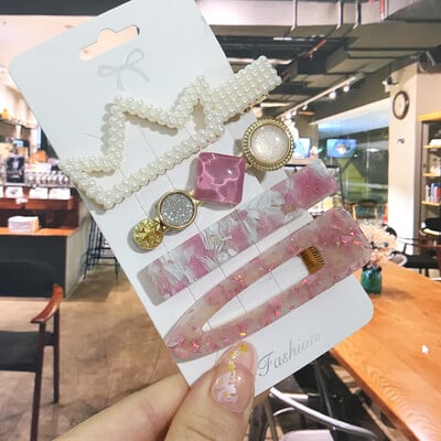 1 szett Akril hajkapcsok nőknek Divat Hajfogantyúk Geometrikus Gyöngytartók Hajtűk Fejfedők Lány Hajkiegészítők Ékszerek