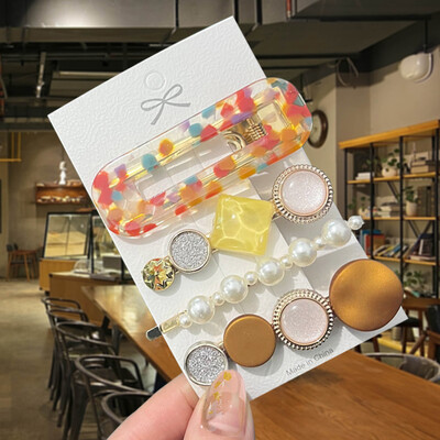 1 szett Akril hajkapcsok nőknek Divat Hajfogantyúk Geometrikus Gyöngytartók Hajtűk Fejfedők Lány Hajkiegészítők Ékszerek