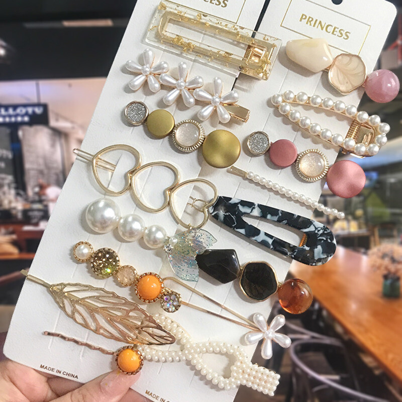 1 szett Akril hajkapcsok nőknek Divat Hajfogantyúk Geometrikus Gyöngytartók Hajtűk Fejfedők Lány Hajkiegészítők Ékszerek