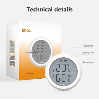 IMOU WiFi интелигентен сензор за температура и влажност LCD екран Хронология Запис на интелигентна домашна сигурност Работа с Imou Life APP Без батерия