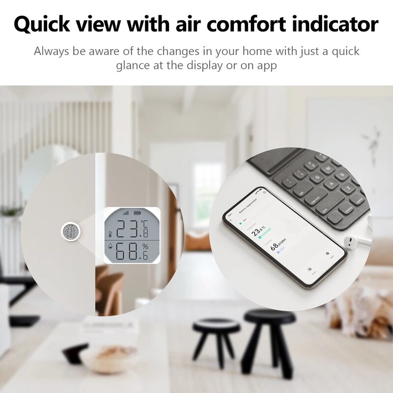IMOU WiFi Senzor inteligent de temperatură și umiditate Ecran LCD Istoricul Înregistrează securitatea casei inteligente Lucrați cu aplicația Imou Life Fără baterie