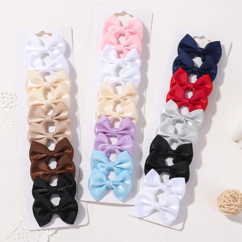 10 vnt./rinkinys Grosgrain Ribbon Vienspalvis Bowknot Plaukų segtukas Mergaitėms Rankų darbo lankeliai Plaukų segtukai Kūdikių Vaikams Mažylių Plaukų Priedai