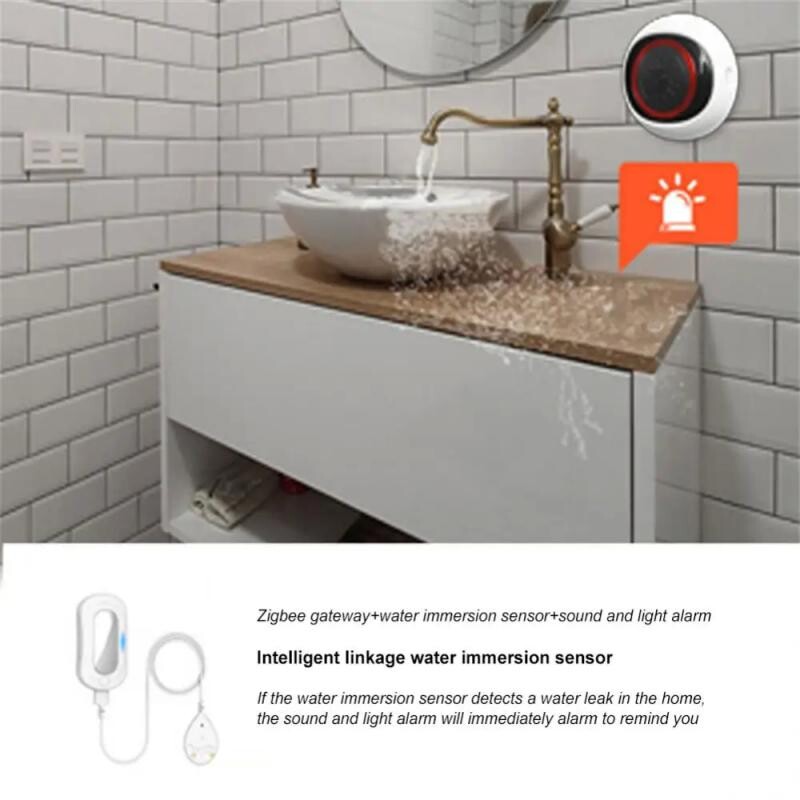 Tuya Zigbee 100DB Inteligentný zvukový a svetelný alarm dva v jednom Senzor Batéria/USB Duálne napájanie Inteligentné prepojenie radu zariadení