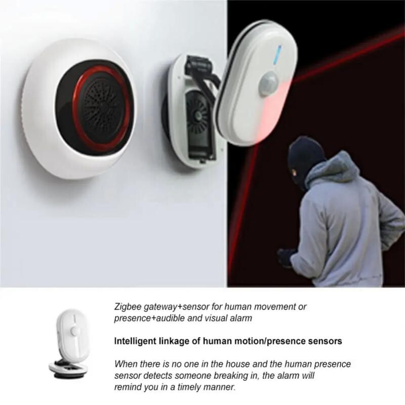 Tuya Zigbee 100DB Inteligentný zvukový a svetelný alarm dva v jednom Senzor Batéria/USB Duálne napájanie Inteligentné prepojenie radu zariadení