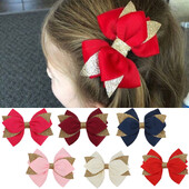 2db Duplarétegű masni Hajkapcsok Csillogó Grosgrain Szalag Hajtűk Lányok Fejviselet Hajmatricák Csípekkel Gyerek hajkiegészítők