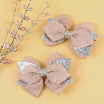 2db Duplarétegű masni Hajkapcsok Csillogó Grosgrain Szalag Hajtűk Lányok Fejviselet Hajmatricák Csípekkel Gyerek hajkiegészítők