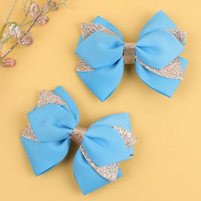 2db Duplarétegű masni Hajkapcsok Csillogó Grosgrain Szalag Hajtűk Lányok Fejviselet Hajmatricák Csípekkel Gyerek hajkiegészítők