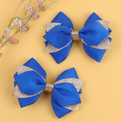 2db Duplarétegű masni Hajkapcsok Csillogó Grosgrain Szalag Hajtűk Lányok Fejviselet Hajmatricák Csípekkel Gyerek hajkiegészítők