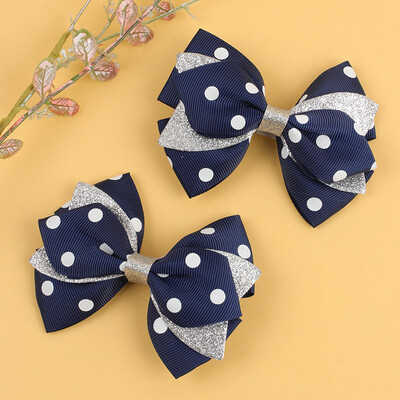 2db Duplarétegű masni Hajkapcsok Csillogó Grosgrain Szalag Hajtűk Lányok Fejviselet Hajmatricák Csípekkel Gyerek hajkiegészítők