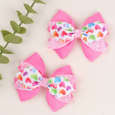 2db Duplarétegű masni Hajkapcsok Csillogó Grosgrain Szalag Hajtűk Lányok Fejviselet Hajmatricák Csípekkel Gyerek hajkiegészítők