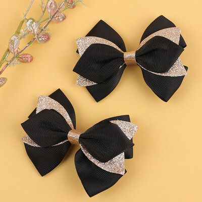 2db Duplarétegű masni Hajkapcsok Csillogó Grosgrain Szalag Hajtűk Lányok Fejviselet Hajmatricák Csípekkel Gyerek hajkiegészítők