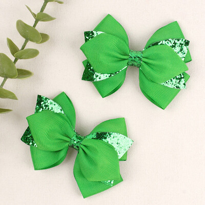 2db Duplarétegű masni Hajkapcsok Csillogó Grosgrain Szalag Hajtűk Lányok Fejviselet Hajmatricák Csípekkel Gyerek hajkiegészítők