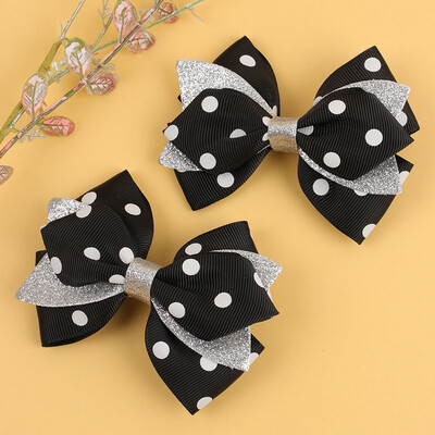 2db Duplarétegű masni Hajkapcsok Csillogó Grosgrain Szalag Hajtűk Lányok Fejviselet Hajmatricák Csípekkel Gyerek hajkiegészítők